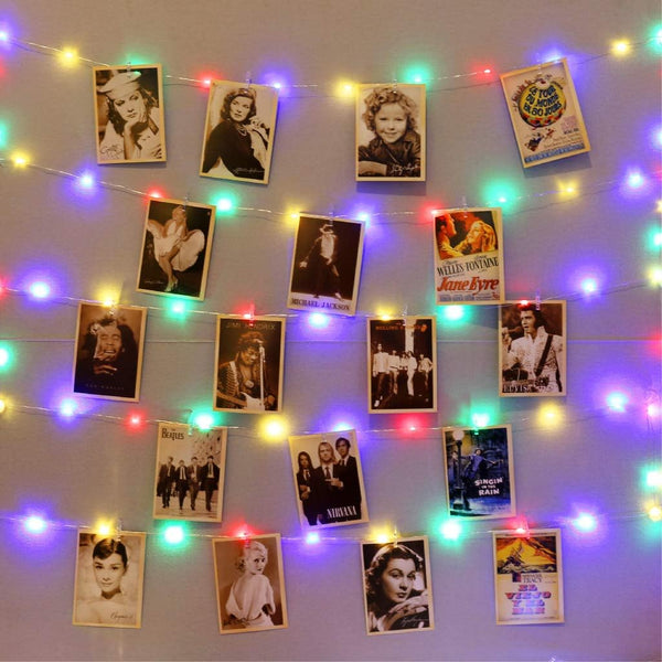 120LEDs Multicolor Photo Clips String Light, 40Ft Fairy Light with 52 Clear Clips &amp; 12 Hooks on Wall, Timer &amp; 8 Modes USB Powered Copper Wire String Light for Hanging Picture, Bedroom Party