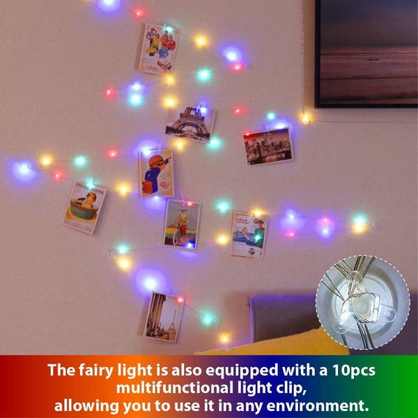 120LEDs Multicolor Photo Clips String Light, 40Ft Fairy Light with 52 Clear Clips &amp; 12 Hooks on Wall, Timer &amp; 8 Modes USB Powered Copper Wire String Light for Hanging Picture, Bedroom Party