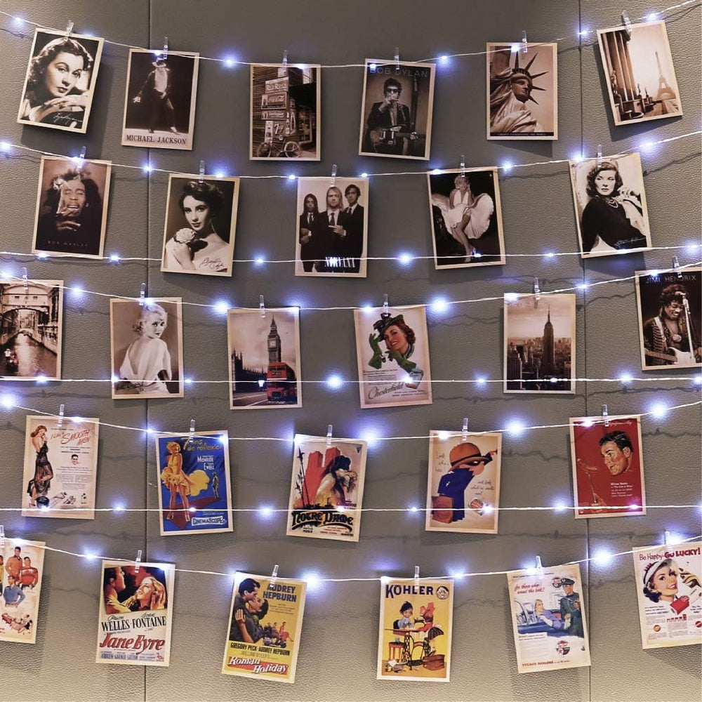 120LEDs White Photo Clips String Light, 40Ft Fairy Light with 52 Clear Clips &amp; 12 Hooks on Wall, Timer &amp; 8 Modes USB Powered Copper Wire String Light for hanging picture, Bedroom Wedding Party