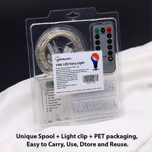 Warm White Photo Clips String Light, Timer &amp; 8 Modes, 33Ft 100LEDs Battery Powered Fairy Light with 52 Clear Clips &amp; 12 Hooks on Wall for Hanging Picture,Bedroom Party