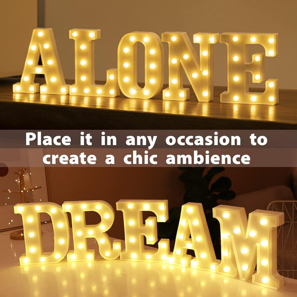 Light Up Letters A, LED Marquee Letters Lights Sign 26 Alphabet and 10 Number Big Light Letter for Party Birthday Bar Battery Powered Christmas Decor Letter Lights (Warm White)