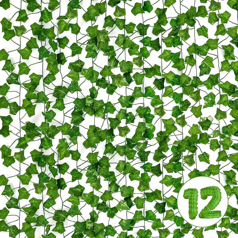 12 Pack Fake Vines for Room Décor, Artificial Ivy Greenery Garland Fake Leaves Hanging Plants Vine for Bedroom Aesthetic Wedding Party Garden Greenery Decor Outdoor Indoor Wall Décor